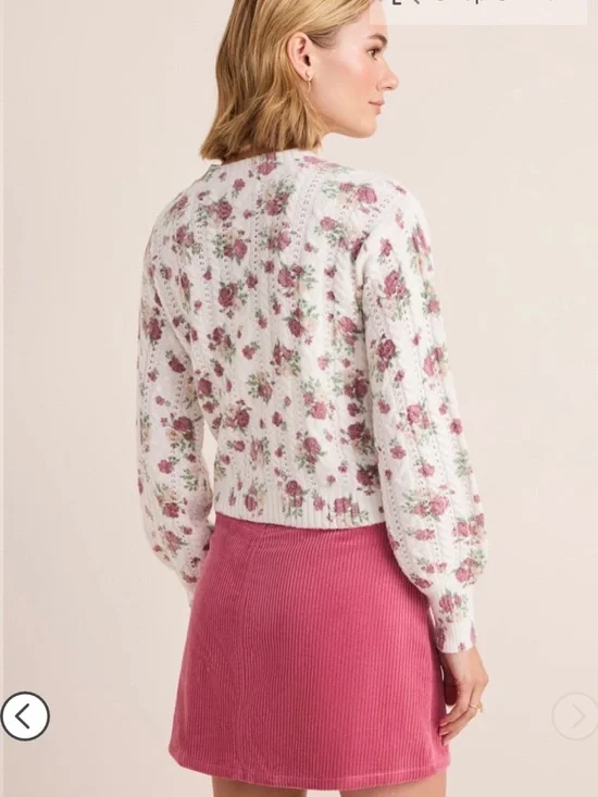 Francesca's Floral Ribbon Tie Cardigan Small Ivory Mauve Cottagecore NWT - Picture 3 of 15